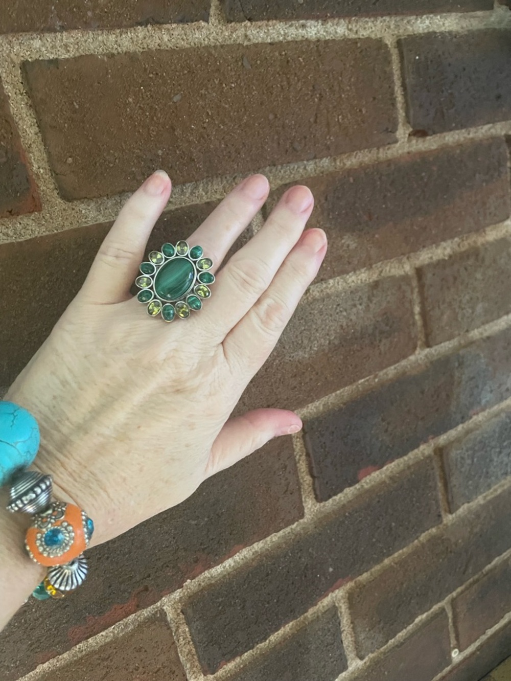 Malachite & Peridot Stainless Steel Ring - Picture 2 of 6